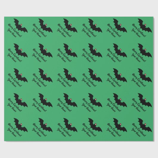 Papier Cadeau Silhouette père Noël chauve-souris vert Noël cadea (Plat)