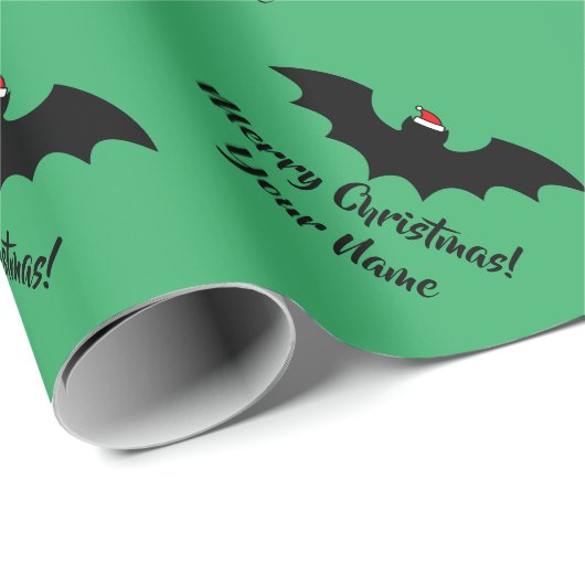 Papier Cadeau Silhouette père Noël chauve-souris vert Noël cadea (Coin rond)
