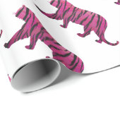 Papier Cadeau Silhouette rose chaud et tigre noir (Coin rond)
