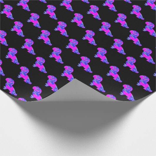 Papier Cadeau Silhouette Shih-Poo rose et bleu chien papier noir (Coin)