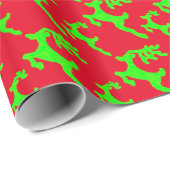 Papier Cadeau Silhouette simple rouge renne et verte (Coin rond)