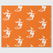 Papier Cadeau silhouette sorcière en orange néon (Plat)