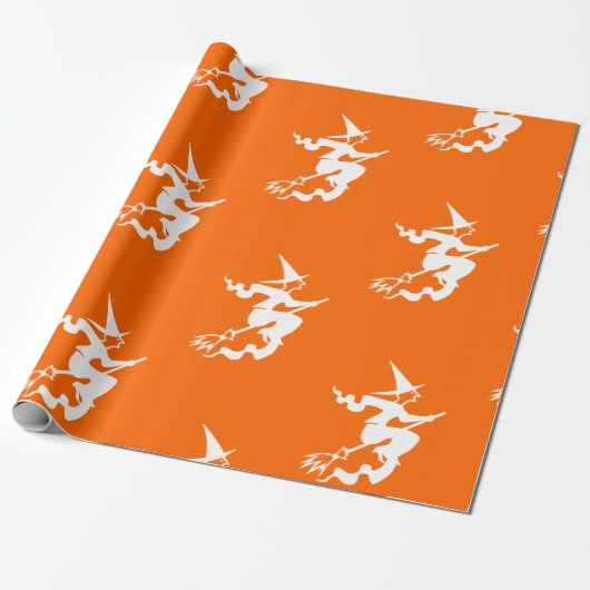 Papier Cadeau silhouette sorcière en orange néon (Déroulé)