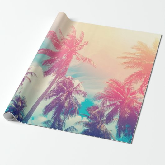 Papier Cadeau Silhouette tropical palm tree with sun light on su (Déroulé)