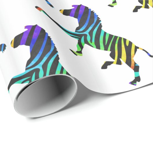 Papier Cadeau Silhouette Zebra noir et arc-en-ciel (Coin rond)