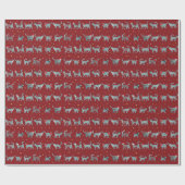 Papier Cadeau Silhouettes de chats Turquoises mignons à Noël (Plat)