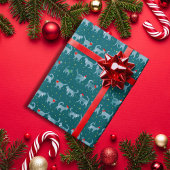 Papier Cadeau Silhouettes de chats Turquoises mignons à Noël