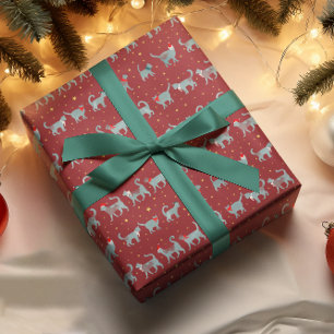 Papier Cadeau Silhouettes de chats Turquoises mignons à Noël