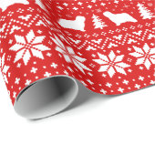 Papier Cadeau Silhouettes de chien de Komondor Noël Rouge (Coin rond)