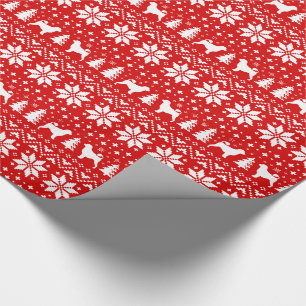 Papier Cadeau Silhouettes de chien d'eau portugais rouge de Noël
