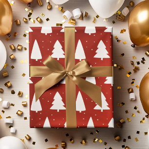 Papier Cadeau Silhouettes des arbres de Noël blanc et rouge