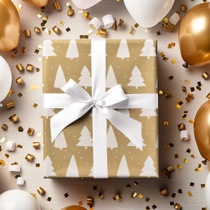 Papier Cadeau Silhouettes des arbres de Noël blanc & or