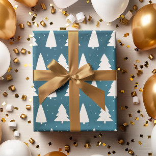 Papier Cadeau Silhouettes des arbres de Noël turquoise