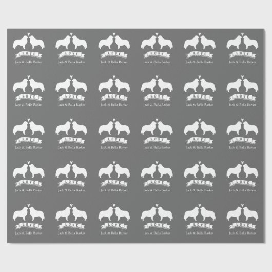 Papier Cadeau Silhouettes des grandes Pyrénées Couple avec texte (Plat)