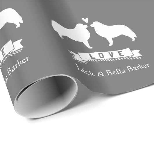 Papier Cadeau Silhouettes des grandes Pyrénées Couple avec texte (Coin rond)