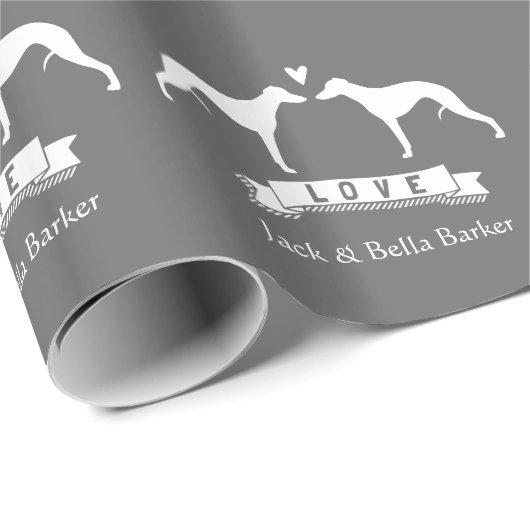 Papier Cadeau Silhouettes Whippet Couple avec texte (Coin rond)