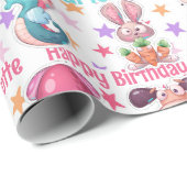 Papier Cadeau Silly Fun Girl's Birthday Ajouter Nom Squid Bunny (Coin rond)
