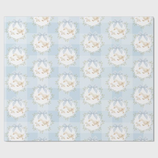 Papier Cadeau Silly Goose Blue Bow Whimsical Preppy Gingham (Plat)