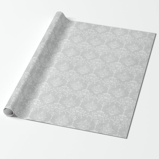 PAPIER CADEAU SILVER DAMASK ÉLÉGANT MARIAGE D'ANNIVERSAIRE WRAP (Déroulé)
