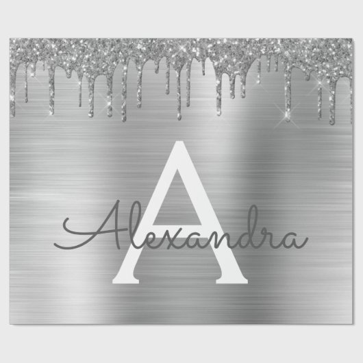 Papier Cadeau Silver Glitter Brushed metal Monogram (Plat)
