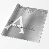 Papier Cadeau Silver Glitter Brushed metal Monogram (Déroulé)