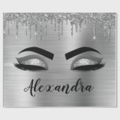 Papier Cadeau Silver Glitter Sparkle Eyelashes Monogram (Plat)