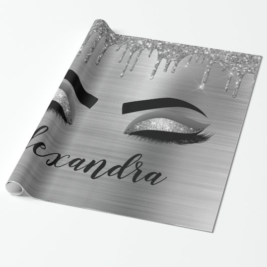 Papier Cadeau Silver Glitter Sparkle Eyelashes Monogram (Déroulé)