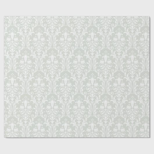 Papier Cadeau Silver Sage Vert Blanc Damas Élégant Mariage (Plat)