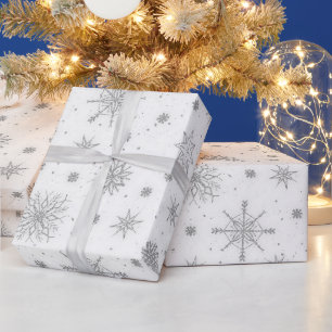 Papier Cadeau Silver Snowflakes Design blanc