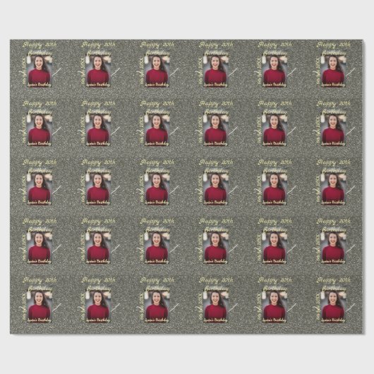 Papier Cadeau Silverglitter photo 20e anniversaire ajouter nom d (Plat)