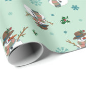 Papier Cadeau Simpático muñeco de nieve con copos de nieve (Coin rond)