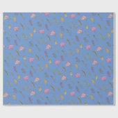 Papier Cadeau Simple Anglais Rose violet Fleurs Merci Cadeau (Plat)