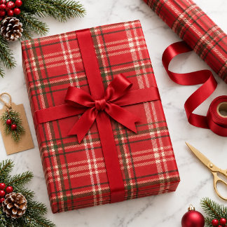 Papier Cadeau Simple carreau rouge Gingham Tartan Noël Classique