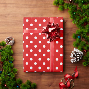 Papier Cadeau Simple Chic Motif à pois blancs sur fond rouge
