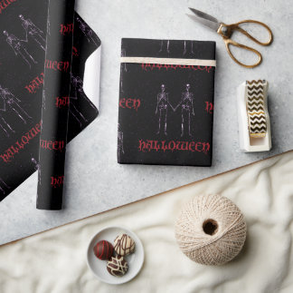 Papier Cadeau Simple Couple de squelettes gothiques Halloween no
