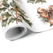 Papier Cadeau Simple couronne botanique verte et Noël or (Coin rond)