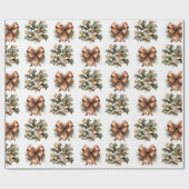 Papier Cadeau Simple couronne botanique verte et Noël or (Plat)