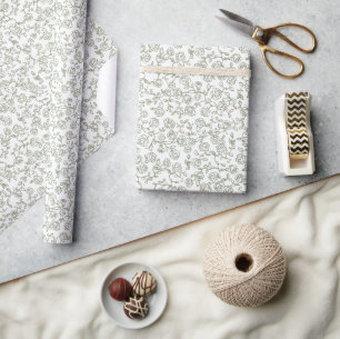 Papier Cadeau Simple Delicate Floral Timeless Sage Mariage vert
