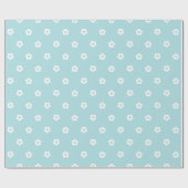 Papier Cadeau Simple dessin de fleurs blanches sur fond bleu cla (Plat)