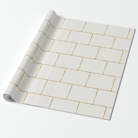 Papier Cadeau Simple Elegant Ecru Gold en brique géométrique cad (Déroulé)