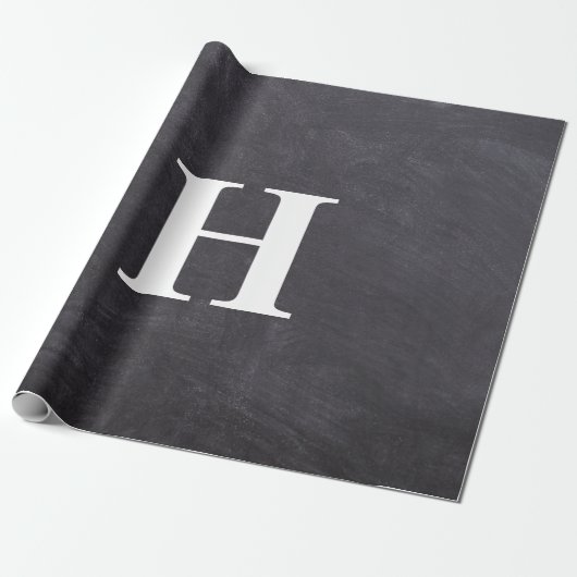Papier Cadeau Simple Élégant gris blanc Monogramme simple (Déroulé)