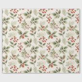 Papier Cadeau Simple, Elegant Holly, Red Berries and Pine (Plat)