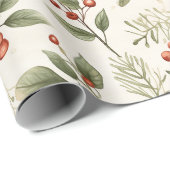 Papier Cadeau Simple, Elegant Holly, Red Berries and Pine (Coin rond)