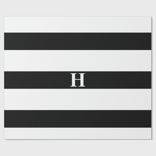 Papier Cadeau Simple Élégant noir blanc rayures Simple Monogramm (Plat)