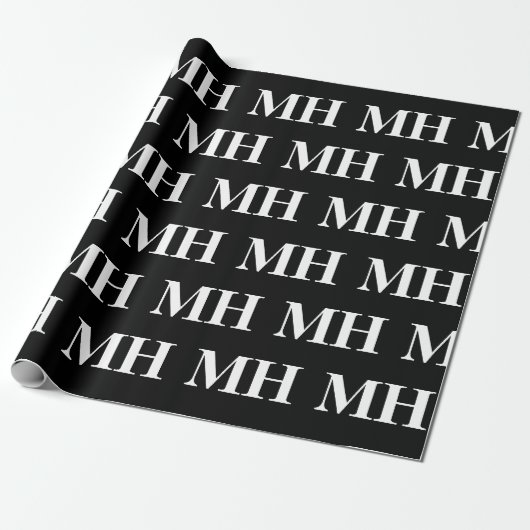 Papier Cadeau Simple Élégant noir Monogramme blanc Monogramme Wr (Déroulé)