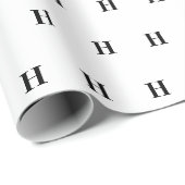 Papier Cadeau Simple Élégant noir Monogramme blanc Monogramme Wr (Coin rond)