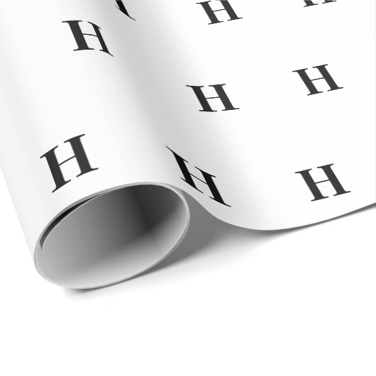 Papier Cadeau Simple Élégant noir Monogramme blanc Monogramme Wr (Coin rond)