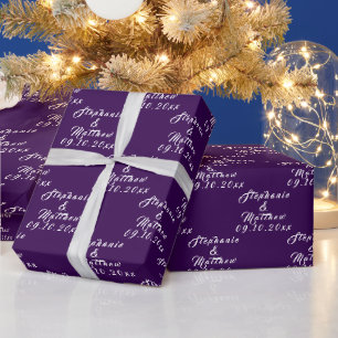 Papier Cadeau Simple Élégant Noms des Mariés Mariage