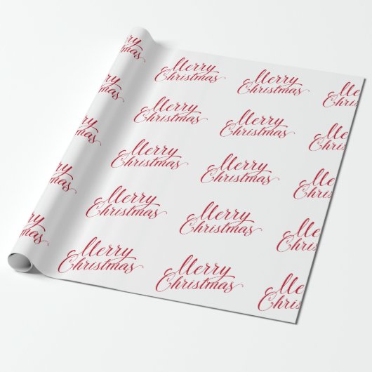 Papier Cadeau Simple élégante Rouge Script moderne Noël (Déroulé)