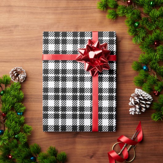 Papier Cadeau Simple en noir et blanc en vichy motif (Cadeau de vacances)